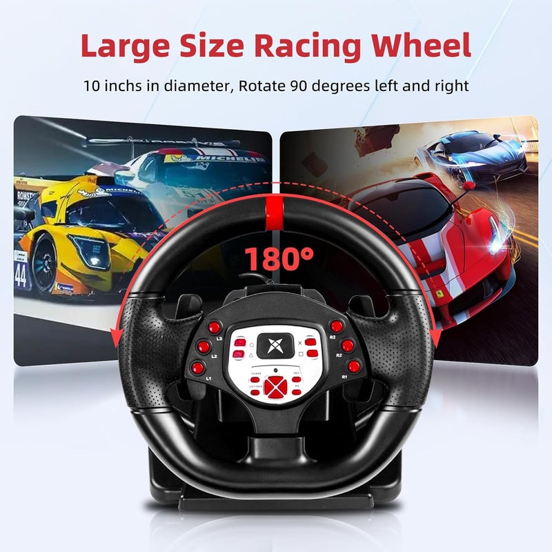 DOYO Gaming Steering Wheel and Pedals, 180° PC Racing Wheel with Paddle Shifters for PS3, Playstation 3, Switch, PS4 - Plug and Play, Height and Tilt Adjustable - Image 3